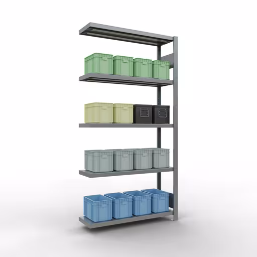 Anbauregal, Fachbodenregal Stecksystem MULTIplus330, 2000 x 1000 x 300 mm (HxBxT), 5 Fachböden, Längenriegel, verzinkt von der Marke Schulte Lagertechnik aus der Produktreihe Stecksystem