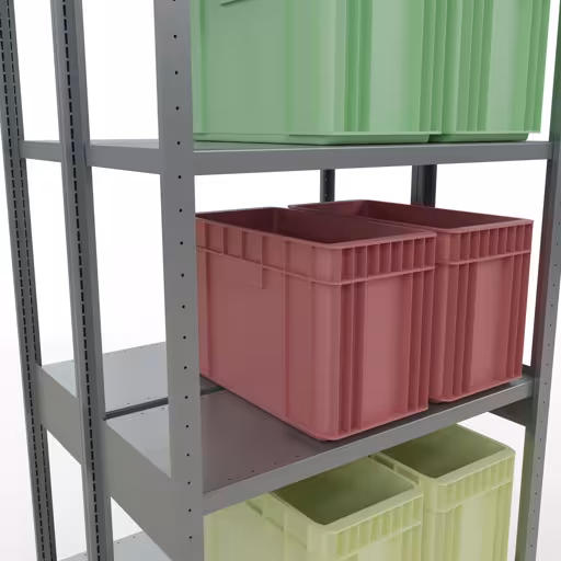 Zusatzbild des Artikels Grundregal, Doppelregal, Fachbodenregal Stecksystem MULTIplus250, 3000 x 1000 x (2x400) mm (HxBxT), 2x7 Fachböden, Längenriegel, verzinkt aus Doppelregale