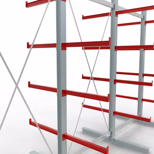 Produktbild Nr 12 des Artikels K 6000 Komplettregal, doppelseitig, 3000 x 4500 x 2x 750 mm, RAL 7001 / RAL 3000, 5 Lagerebenen Abbildung Nr 12 des Artikels K 6000 Komplettregal, doppelseitig, 3000 x 4500 x 2x 750 mm, RAL 7001 / RAL 3000, 5 Lagerebenen aus der Produktgruppe Kragarmregale von der Marke Schulte Lagertechnik