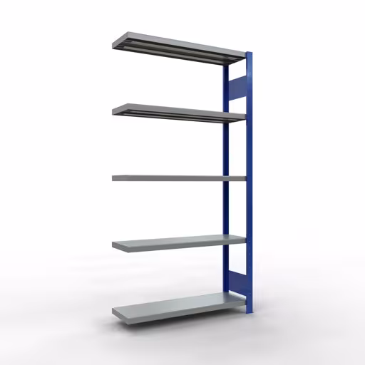 Anbauregal, Fachbodenregal Stecksystem MULTIplus330, 2000 x 1000 x 300 mm (HxBxT), 5 Fachböden, Längenriegel, RAL 5010 enzianblau/verzinkt aus der Kategorie Anbauregal mit der Artikelnummer 13935-LR-B