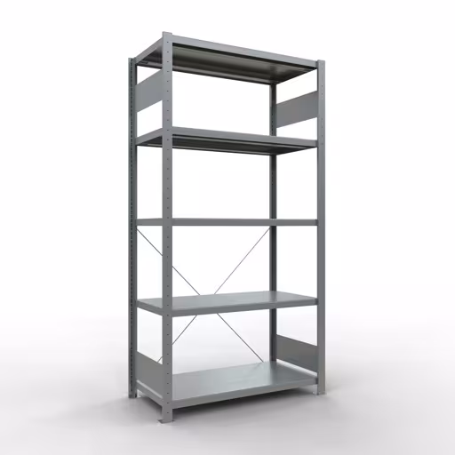Grundregal, Fachbodenregal Stecksystem MULTIplus330, 2000 x 1000 x 500 mm (HxBxT), 5 Fachböden, Kreuzstrebe, verzinkt aus der Kategorie Grundregal mit der Artikelnummer 13950