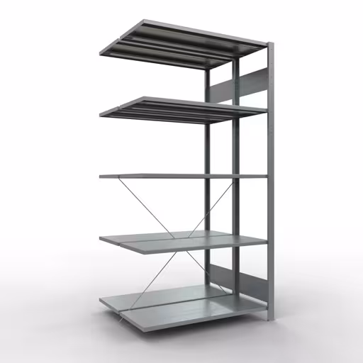 Anbauregal, Doppelregal, Fachbodenregal Stecksystem MULTIplus150, 2000 x 1000 x (2x400) mm (HxBxT), 2x5 Fachböden, Kreuzstrebe, verzinkt aus der Kategorie Doppelregale mit der Artikelnummer 13745
