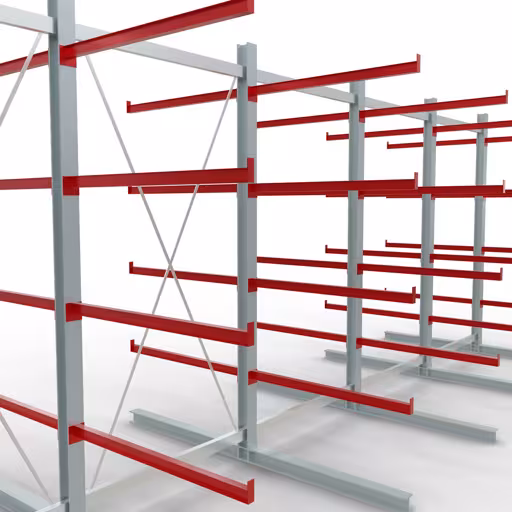 K 6000 Komplettregal, doppelseitig, 3000 x 2x 7500 x 2x 1250 mm, RAL 7001 / RAL 3000, 5 Lagerebenen aus der Kategorie K6000 für schwere Güter mit der GTIN 4058255011384 K 6000 Komplettregal, doppelseitig, 3000 x 2x 7500 x 2x 1250 mm, RAL 7001 / RAL 3000, 5 Lagerebenen von der Marke Schulte Lagertechnik aus der Produktreihe Kragarmregale