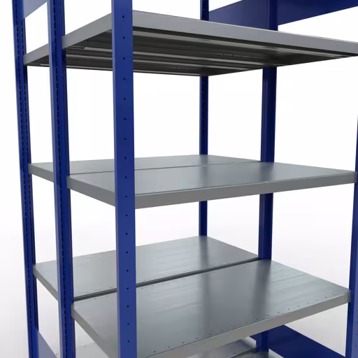 Zusatzbild des Artikels Grundregal, Doppelregal, Fachbodenregal Stecksystem MULTIplus250, 2000 x 1000 x (2x500) mm (HxBxT), 2x5 Fachböden, Längenriegel, RAL 5010 enzianblau aus Doppelregale