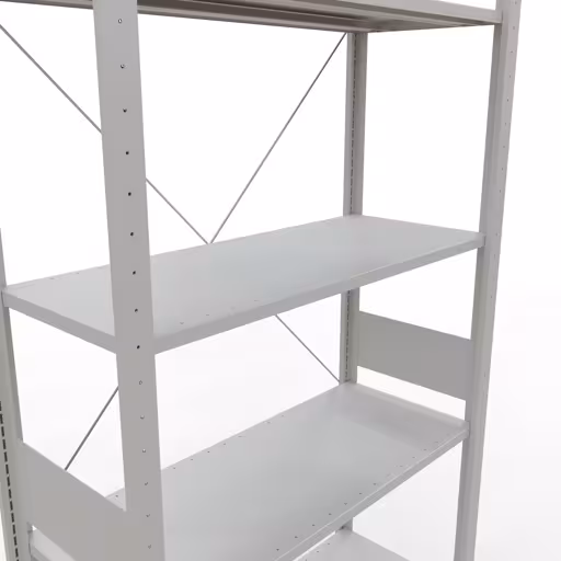 Abbildung Nr 12 des Artikels Grundregal, Fachbodenregal Stecksystem MULTIplus85, 3000 x 1000 x 400 mm (HxBxT), 7 Fachböden, Kreuzstrebe, RAL 7035 lichtgrau aus der Produktgruppe Stecksystem von der Marke Schulte Lagertechnik