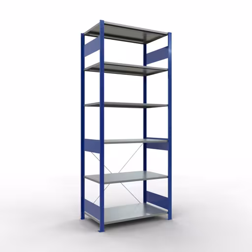 Grundregal, Fachbodenregal Stecksystem MULTIplus150, 2500 x 1000 x 600 mm (HxBxT), 6 Fachböden, Kreuzstrebe, RAL 5010/verzinkt aus der Kategorie Grundregal mit der Artikelnummer 12661-B