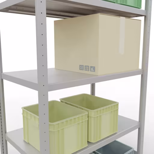 Abbildung Nr 12 des Artikels Grundregal, Fachbodenregal Stecksystem MULTIplus330, 2000 x 1000 x 600 mm (HxBxT), 5 Fachböden, Längenriegel, RAL 7035 lichtgrau aus der Produktgruppe Stecksystem von der Marke Schulte Lagertechnik