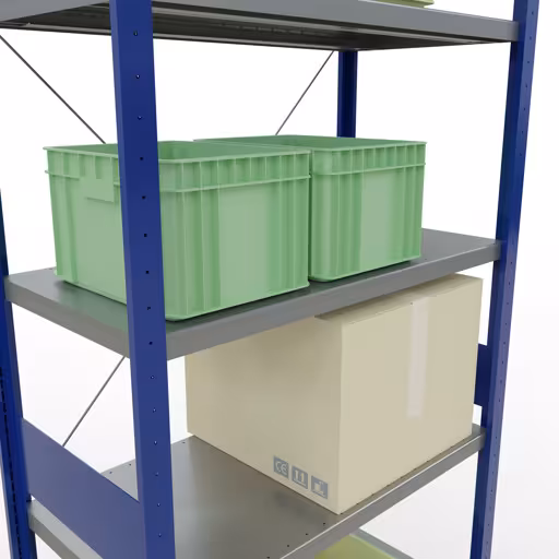 Abbildung Nr 13 des Artikels Grundregal, Fachbodenregal Stecksystem MULTIplus330, 3000 x 1000 x 500 mm (HxBxT), 7 Fachböden, Kreuzstrebe, RAL 5010 enzianblau/verzinkt aus der Produktgruppe Stecksystem von der Marke Schulte Lagertechnik