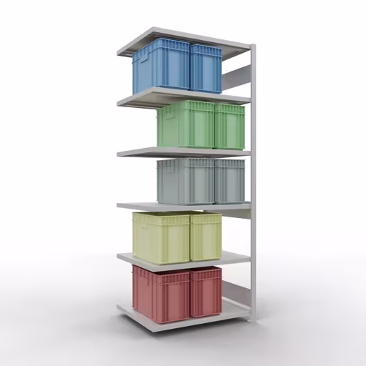 Abbildung Nr 12 des Artikels Anbauregal, Fachbodenregal Stecksystem MULTIplus330, 2500 x 1000 x 800 mm (HxBxT), 6 Fachböden, Längenriegel, RAL 7035 lichtgrau aus der Produktgruppe Stecksystem von der Marke Schulte Lagertechnik