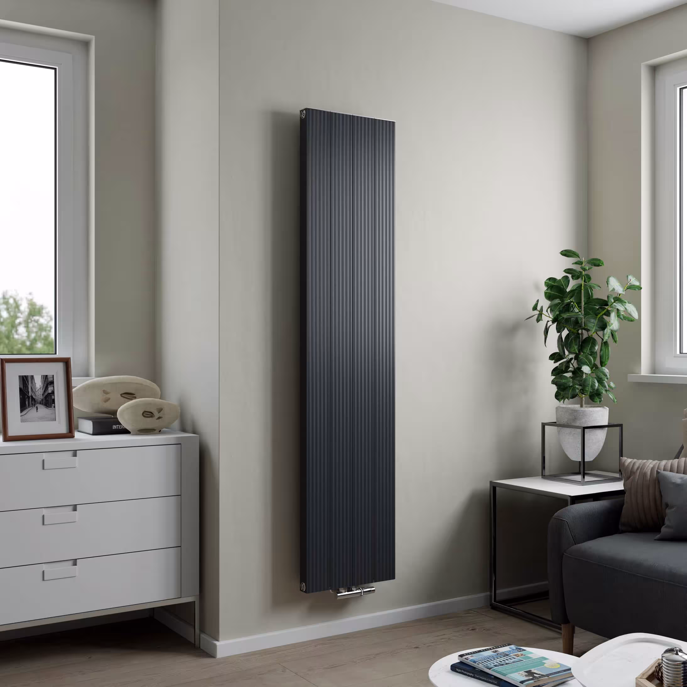 Aluminiumheizkörper Valeo Mittenanschluss Anthrazit von Ximax Aluminiumheizkörper Valeo Mittenanschluss Anthrazit aus der Kategorie Aluminium-Heizkörper