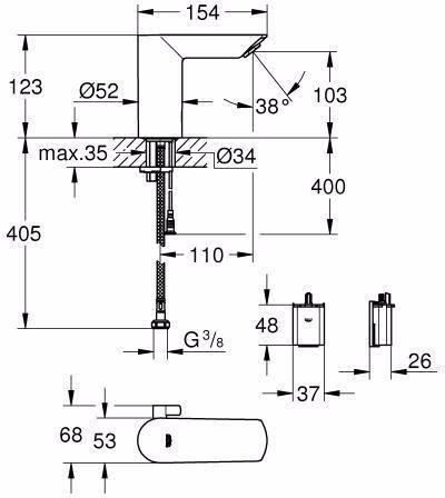 GROHE Waschtisch-IR-Elektronik Bau Cosmopolitan E 36451 mit Mischung 6 Volt chrom
