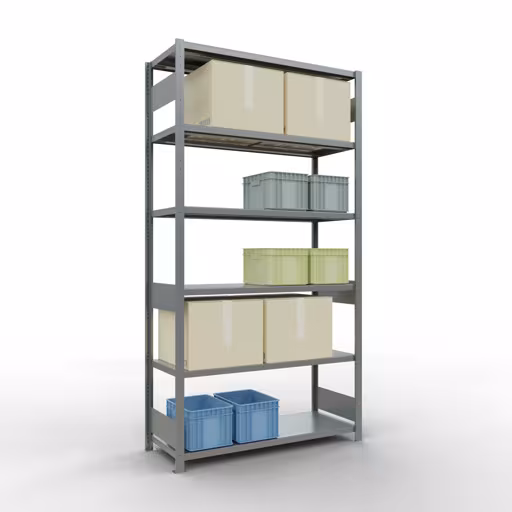 Abbildung Nr 14 des Artikels Grundregal, Fachbodenregal Stecksystem MULTIplus250, 2500 x 1300 x 500 mm (HxBxT), 6 Fachböden, Längenriegel, verzinkt aus der Produktgruppe Stecksystem von der Marke Schulte Lagertechnik