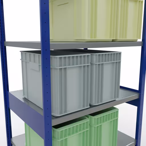 Grundregal, Fachbodenregal Stecksystem MULTIplus250, 2500 x 1000 x 800 mm (HxBxT), 6 Fachböden, Kreuzstrebe, RAL 5010 enzianblau/verzinkt von Schulte Lagertechnik aus der Kategorie Stecksystem