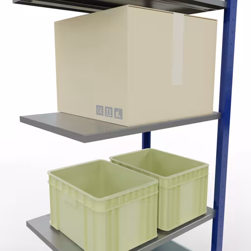 Anbauregal, Fachbodenregal Stecksystem MULTIplus150, 2000 x 750 x 500 mm (HxBxT), 5 Fachböden, Längenriegel, RAL 5010 enzianblau/verzinkt/verzinkt von Schulte Lagertechnik aus der Kategorie Stecksystem