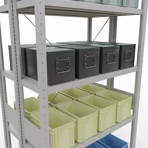 Grundregal, Doppelregal, Fachbodenregal Stecksystem MULTIplus250, 3000 x 1000 x (2x300) mm (HxBxT), 2x7 Fachböden, Kreuzstrebe, RAL 7035 lichtgrau von der Marke Schulte Lagertechnik aus der Produktreihe Fachbodenregale