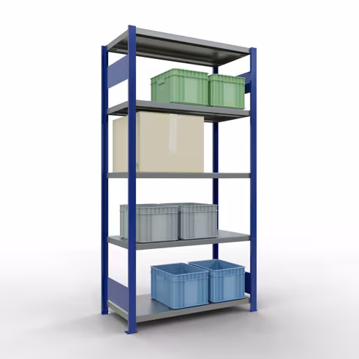 Abbildung Nr 15 des Artikels Grundregal, Fachbodenregal Stecksystem MULTIplus250, 2000 x 1000 x 500 mm (HxBxT), 5 Fachböden, Längenriegel, RAL 5010 enzianblau/verzinkt aus der Produktgruppe Stecksystem von der Marke Schulte Lagertechnik
