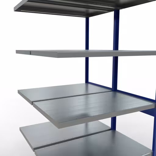 Anbauregal, Doppelregal, Fachbodenregal Stecksystem MULTIplus250, 2500 x 1000 x (2x600) mm (HxBxT), 2x6 Fachböden, Längenriegel, RAL 5010 enzianblau von Schulte Lagertechnik mit der Artikelnr. 33266-B