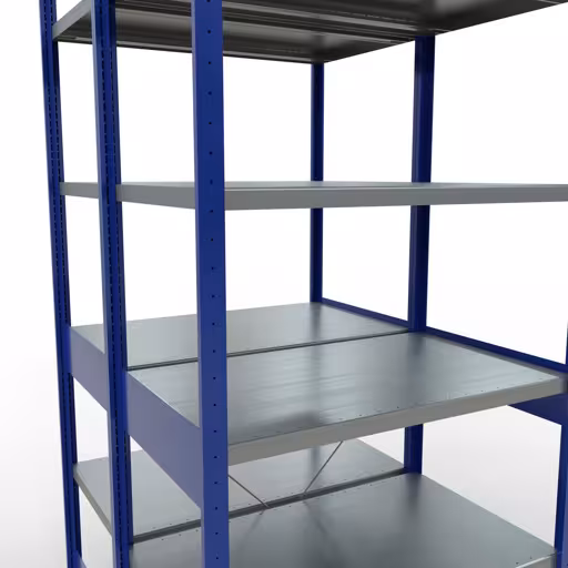 Abbildung Nr 15 des Artikels Grundregal, Doppelregal, Fachbodenregal Stecksystem MULTIplus250, 2500 x 1000 x (2x600) mm (HxBxT), 2x6 Fachböden, Kreuzstrebe, RAL 5010 enzianblau aus der Produktgruppe Fachbodenregale von der Marke Schulte Lagertechnik