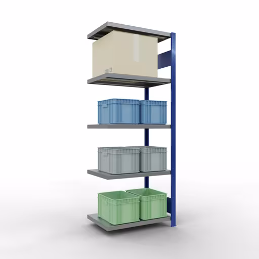 Abbildung Nr 8 des Artikels Anbauregal, Fachbodenregal Stecksystem MULTIplus250, 2000 x 750 x 500 mm (HxBxT), 5 Fachböden, Längenriegel, RAL 5010 enzianblau/verzinkt/verzinkt aus der Produktgruppe Stecksystem von der Marke Schulte Lagertechnik
