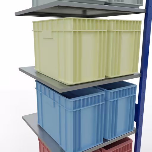 Anbauregal, Fachbodenregal Stecksystem MULTIplus150, 3000 x 750 x 800 mm (HxBxT), 7 Fachböden, Längenriegel, RAL 5010 enzianblau/verzinkt/verzinkt von der Marke Schulte Lagertechnik aus der Produktreihe Stecksystem
