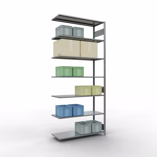 Anbauregal, Fachbodenregal Stecksystem MULTIplus150, 3000 x 1300 x 500 mm (HxBxT), 7 Fachböden, Längenriegel, verzinkt von Schulte Lagertechnik mit der Artikelnr. 12757-130-LR