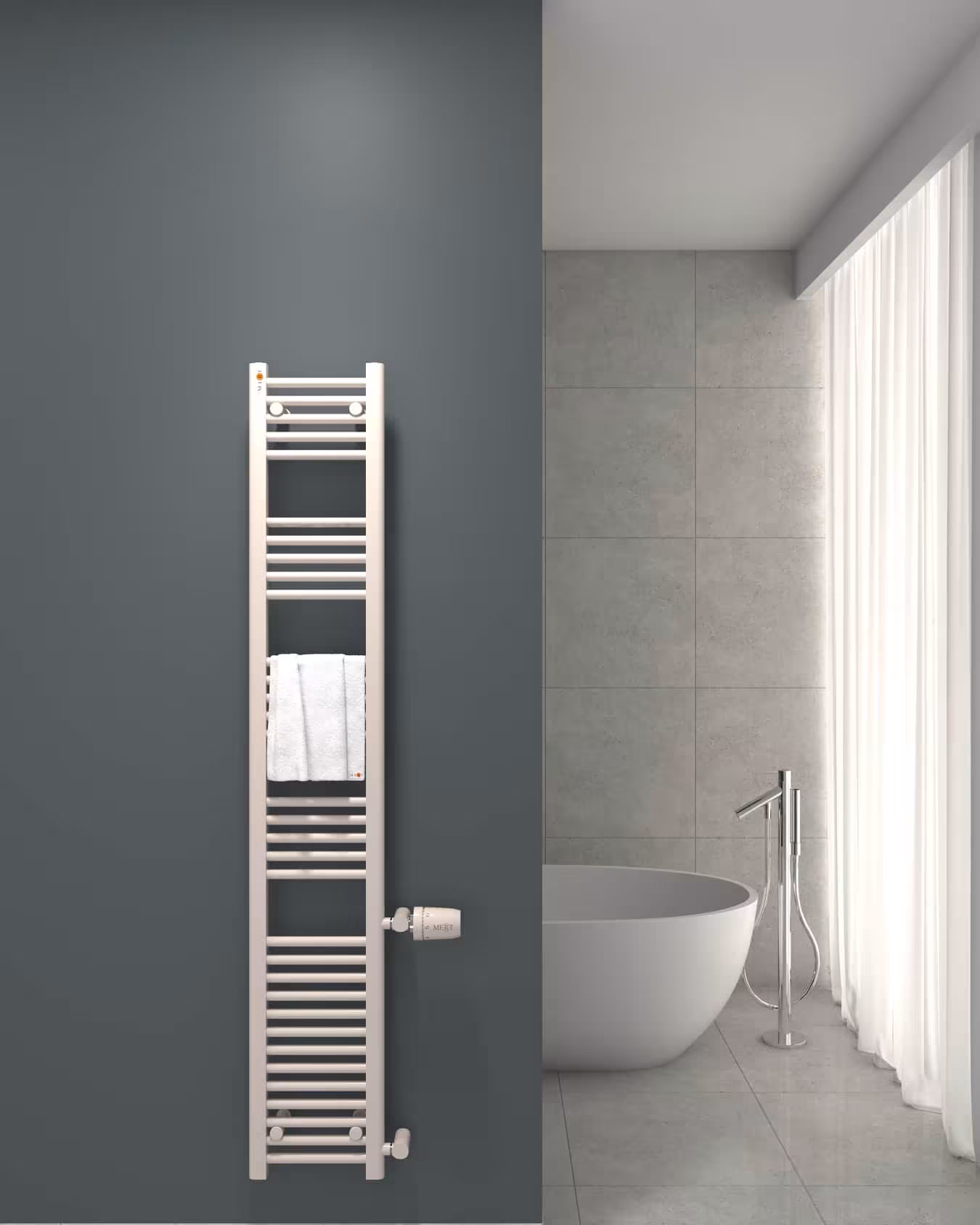 MERT Austausch Badheizkörper weiß gerade, Anschluss an der Seite Typ Größe: 300x1800 mm aus der Kategorie Austausch-Heizkörper  mit der Artikelnr. 1-30x180-ASR-50