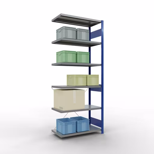 Abbildung Nr 15 des Artikels Anbauregal, Fachbodenregal Stecksystem MULTIplus330, 2500 x 1000 x 500 mm (HxBxT), 6 Fachböden, Kreuzstrebe, RAL 5010 enzianblau/verzinkt aus der Produktgruppe Stecksystem von der Marke Schulte Lagertechnik