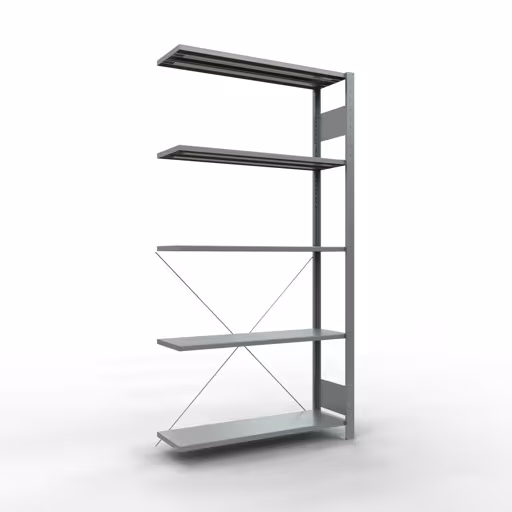 Abbildung Nr 8 des Artikels Anbauregal, Fachbodenregal Stecksystem MULTIplus150, 2000 x 1000 x 300 mm (HxBxT), 5 Fachböden, Kreuzstrebe, verzinkt aus der Produktgruppe Stecksystem von der Marke Schulte Lagertechnik
