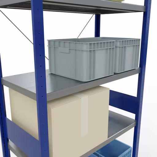Grundregal, Fachbodenregal Stecksystem MULTIplus250, 3000 x 1000 x 500 mm (HxBxT), 7 Fachböden, Kreuzstrebe, RAL 5010 enzianblau/verzinkt von Schulte Lagertechnik mit der Artikelnr. 12952-B