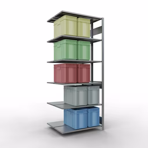 Abbildung Nr 14 des Artikels Anbauregal, Doppelregal, Fachbodenregal Stecksystem MULTIplus150, 2500 x 1000 x (2x400) mm (HxBxT), 2x6 Fachböden, Längenriegel, verzinkt aus der Produktgruppe Fachbodenregale von der Marke Schulte Lagertechnik