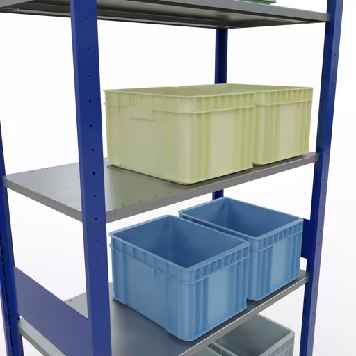 Grundregal, Fachbodenregal Stecksystem MULTIplus85, 3000 x 1000 x 500 mm (HxBxT), 7 Fachböden, Längenriegel, RAL 5010 enzianblau von Schulte Lagertechnik aus der Kategorie Stecksystem