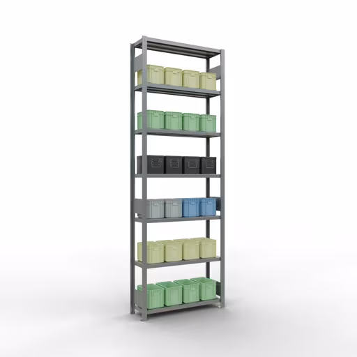 Abbildung Nr 15 des Artikels Grundregal, Fachbodenregal Stecksystem MULTIplus330, 3000 x 1000 x 300 mm (HxBxT), 7 Fachböden, Längenriegel, verzinkt aus der Produktgruppe Stecksystem von der Marke Schulte Lagertechnik