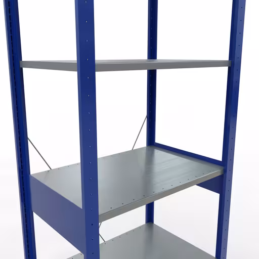 Grundregal, Fachbodenregal Stecksystem MULTIplus150, 2500 x 750 x 500 mm (HxBxT), 6 Fachböden, Kreuzstrebe, RAL 5010 enzianblau/verzinkt/verzinkt von der Marke Schulte Lagertechnik aus der Produktreihe Stecksystem