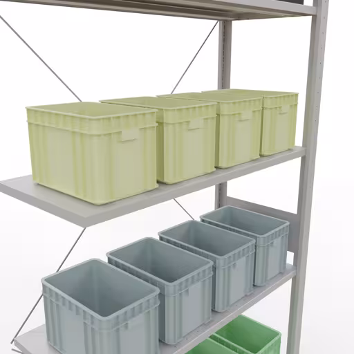 Anbauregal, Eckregal (Feld C) 3000 x 1000 x 400, 7 Fachböden, Kreuzstrebe, RAL 7035 lichtgrau mit der GTIN 4004514241481 Anbauregal, Eckregal (Feld C) 3000 x 1000 x 400, 7 Fachböden, Kreuzstrebe, RAL 7035 lichtgrau von Schulte Lagertechnik mit der Artikelnr. 32647-ECK