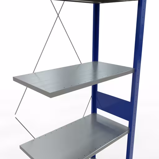 Produktbild Nr.14 des Artikels Anbauregal, Fachbodenregal Stecksystem MULTIplus150, 3000 x 750 x 400 mm (HxBxT), 7 Fachböden, Kreuzstrebe, RAL 5010 enzianblau/verzinkt/verzinkt aus der Produktreihe Stecksystem von der Marke Schulte Lagertechnik
