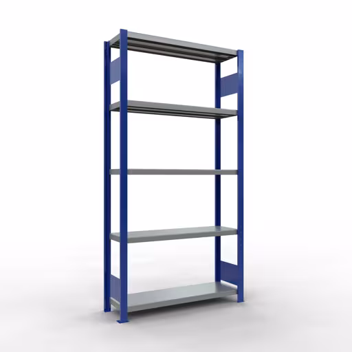 Grundregal, Fachbodenregal Stecksystem MULTIplus330, 2000 x 1000 x 300 mm (HxBxT), 5 Fachböden, Längenriegel, RAL 5010 enzianblau/verzinkt aus der Kategorie Grundregal mit der Artikelnummer 13930-LR-B