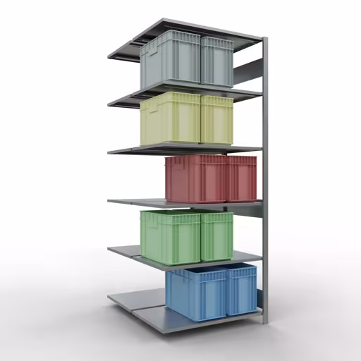 Abbildung Nr 8 des Artikels Anbauregal, Doppelregal, Fachbodenregal Stecksystem MULTIplus150, 2500 x 1000 x (2x600) mm (HxBxT), 2x6 Fachböden, Längenriegel, verzinkt aus der Produktgruppe Fachbodenregale von der Marke Schulte Lagertechnik