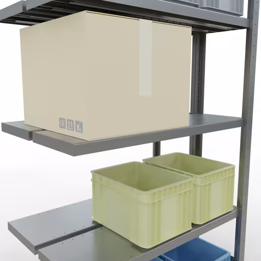 Anbauregal, Doppelregal, Fachbodenregal Stecksystem MULTIplus250, 2000 x 1000 x (2x300) mm (HxBxT), 2x5 Fachböden, Längenriegel, verzinkt von Schulte Lagertechnik mit der Artikelnr. 17935
