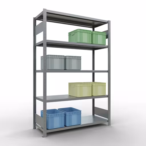 Abbildung Nr 12 des Artikels Grundregal, Fachbodenregal Stecksystem MULTIplus250, 2000 x 1300 x 500 mm (HxBxT), 5 Fachböden, Längenriegel, verzinkt aus der Produktgruppe Stecksystem von der Marke Schulte Lagertechnik