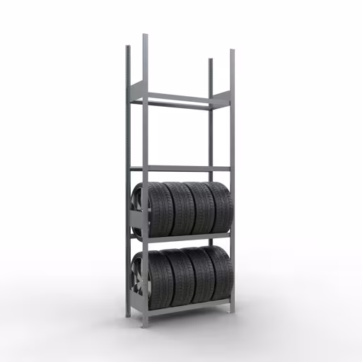 Grundregal, Räder-/Reifenregal, 2750 x 1000 x 400 mm (HxBxT), verzinkt, 4 Lagerebenen á 150 kg Fachlast pro Ebene von der Marke Schulte Lagertechnik aus der Produktreihe Fachbodenregale