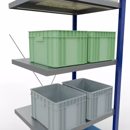 Anbauregal, Fachbodenregal Stecksystem MULTIplus250, 2000 x 750 x 600 mm (HxBxT), 5 Fachböden, Kreuzstrebe, RAL 5010 enzianblau/verzinkt/verzinkt von der Marke Schulte Lagertechnik aus der Produktreihe Stecksystem