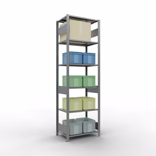 Grundregal, Fachbodenregal Stecksystem MULTIplus150, 2500 x 750 x 500 mm (HxBxT), 6 Fachböden, Längenriegel, verzinkt von Schulte Lagertechnik mit der Artikelnr. 12751-75-LR