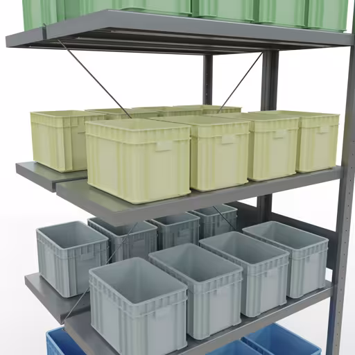 Produktbild Nr.13 des Artikels Anbauregal, Doppelregal, Fachbodenregal Stecksystem MULTIplus250, 3000 x 1000 x (2x400) mm (HxBxT), 2x7 Fachböden, Kreuzstrebe, verzinkt aus der Produktreihe Fachbodenregale von der Marke Schulte Lagertechnik