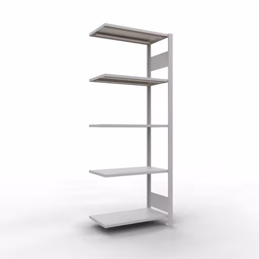 Anbauregal, Fachbodenregal Stecksystem MULTIplus150, 2000 x 750 x 400 mm (HxBxT), 5 Fachböden, Längenriegel, RAL 7035 lichtgrau aus der Kategorie Anbauregal mit der Artikelnummer 32645-75-LR