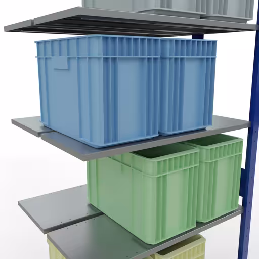 Anbauregal, Doppelregal, Fachbodenregal Stecksystem MULTIplus150, 3000 x 1000 x (2x400) mm (HxBxT), 2x7 Fachböden, Längenriegel, RAL 5010 enzianblau von Schulte Lagertechnik aus der Kategorie Fachbodenregale