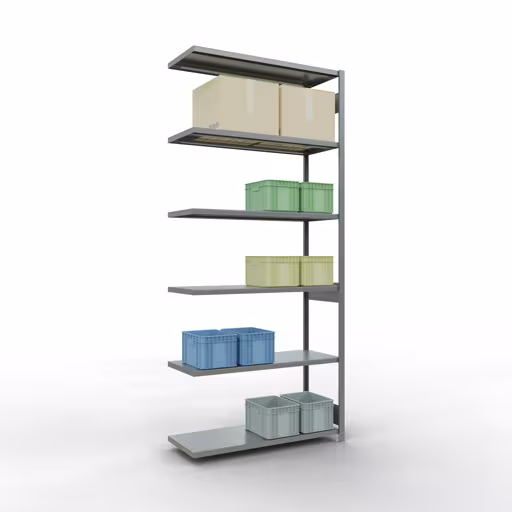 Abbildung Nr 13 des Artikels Anbauregal, Fachbodenregal Stecksystem MULTIplus250, 3000 x 1300 x 500 mm (HxBxT), 7 Fachböden, Längenriegel, verzinkt aus der Produktgruppe Stecksystem von der Marke Schulte Lagertechnik