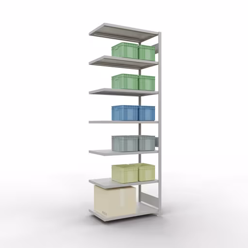 Abbildung Nr 8 des Artikels Anbauregal, Fachbodenregal Stecksystem MULTIplus330, 3000 x 1000 x 600 mm (HxBxT), 7 Fachböden, Längenriegel, RAL 7035 lichtgrau aus der Produktgruppe Stecksystem von der Marke Schulte Lagertechnik