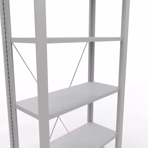 Produktbild Nr 11 des Artikels Grundregal, Büro-Fachbodenregal Stecksystem MULTIplus85, 2000 x 750 x 300 mm (HxBxT), 6 Fachböden, Kreuzstrebe, ohne Anschlagleiste, lichtgrau Abbildung Nr 11 des Artikels Grundregal, Büro-Fachbodenregal Stecksystem MULTIplus85, 2000 x 750 x 300 mm (HxBxT), 6 Fachböden, Kreuzstrebe, ohne Anschlagleiste, lichtgrau aus der Produktgruppe Büroregale von der Marke Schulte Lagertechnik