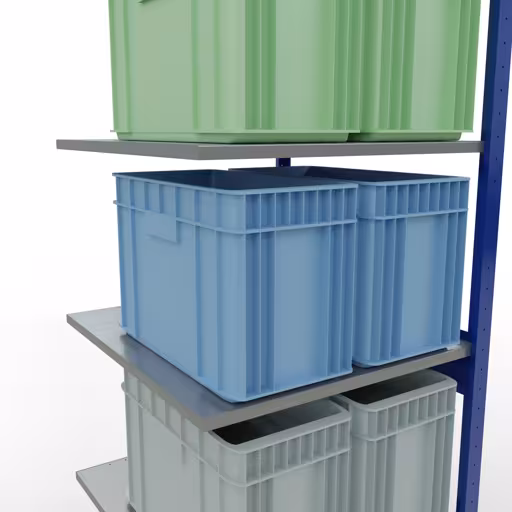Anbauregal, Fachbodenregal Stecksystem MULTIplus150, 2500 x 750 x 800 mm (HxBxT), 6 Fachböden, Längenriegel, RAL 5010 enzianblau/verzinkt/verzinkt von Schulte Lagertechnik aus der Kategorie Stecksystem