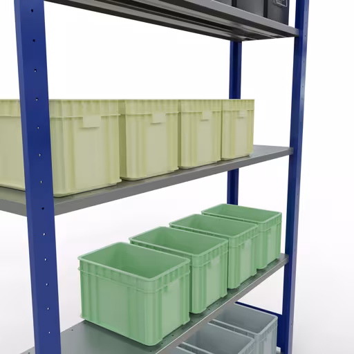 Grundregal, Fachbodenregal Stecksystem MULTIplus150, 2000 x 1300 x 300 mm (HxBxT), 5 Fachböden, Längenriegel, RAL 5010 enzianblau/verzinkt von Schulte Lagertechnik mit der Artikelnr. 12730-130-LR-B
